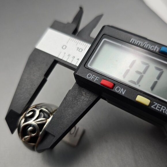 Sterling Silver A925 Black Onyx Dome Ring Size 10 Vining Leaf Scroll 8.81g - Picture 10 of 12